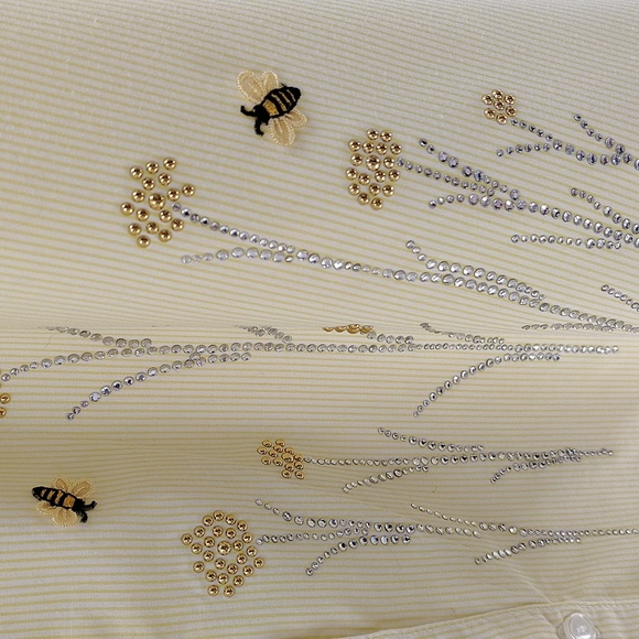 Tia Designs Yellow And White Button Up Blouse Size XL Beads And Butterflies - Picture 3 of 7